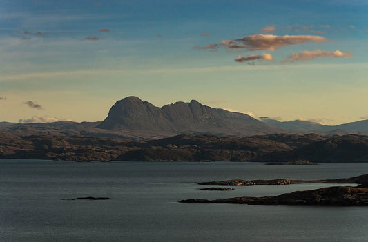 Suilven Print available in A3, A2 and A1 sizes, as print only, or with a choice of wooden frames in White, Black and Oak