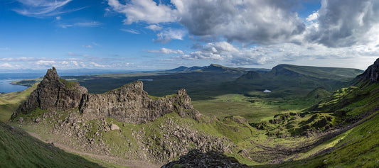 The rock formation known as 'The Prison' is part of the iconic 'Quiraing' landscape, which merges into the Trotternish ridge, running down the East coast of the island, towards Portree.
 
This amazing landscape is available in A3, A2 and A1 sizes, as print only, or with a choice of wooden frames in White, Black and Oak.