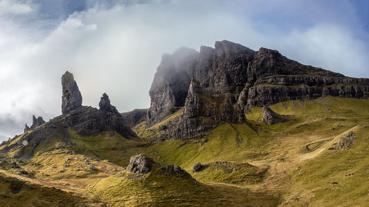 The Old Man of Storr, and the Storr cliffs.
This amazing landscape is available in A3, A2 and A1 sizes, as print only, or with a choice of wooden frames in White, Black and Oak.